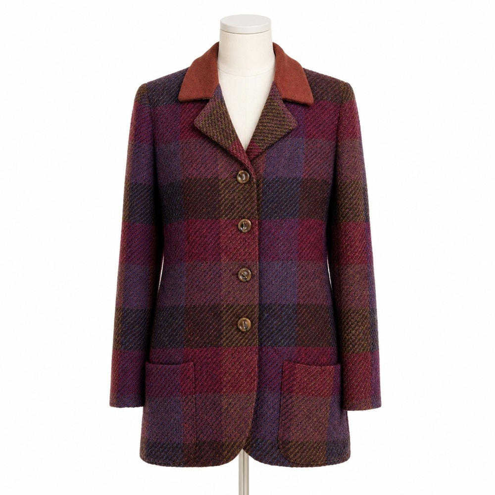 Vintage Emanuel Ungaro Parallele Paris Blazer Jacket Purple Wool Suede Plaid 6